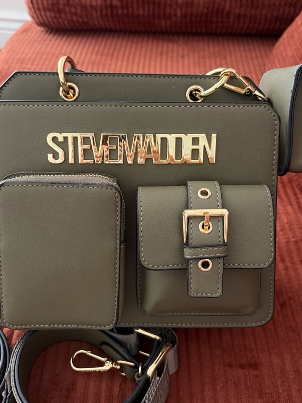 Steve Madden Olive Green Structured Crossbody with Gold Logo - Picture 2 of 5